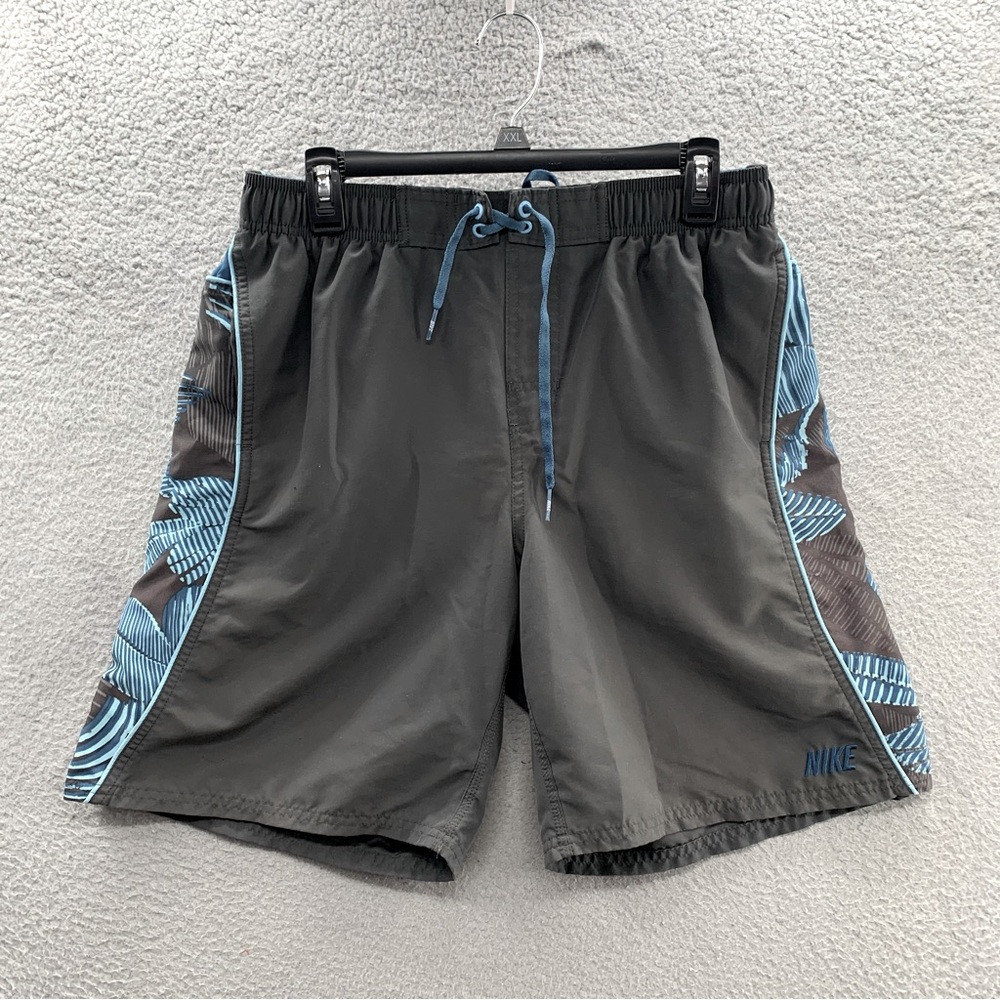 Nike Adult Mens Large Blue Gray Drawstring Swimming Swim Pull On Shorts Trunks